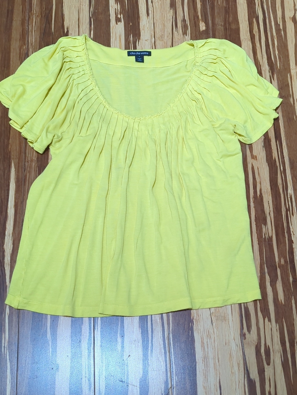 cha cha vente Sunny Yellow Pleated Scoop Neck Top